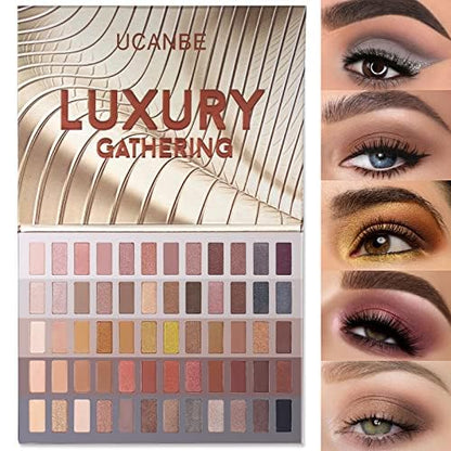 UCANBE 60 Colors Naked Eyeshadow Palette, Warm Neutral Nudes Makeup Pallet, Natural Matte Glitter Shimmer Smokey Eye Shadows Halloween Cosmetic Gift Set - color: Naked Nudes