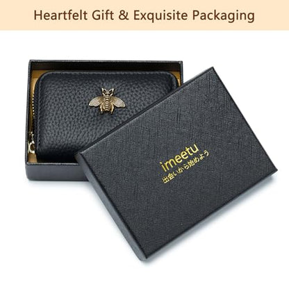 imeetu RFID Credit Card Holder, Small Leather Zipper Card Case Wallet for Women - color: Lite - Khaki, size: Lite