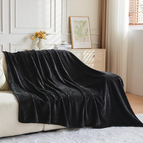 NEWCOSPLAY Super Soft Twin Blanket Black Premium Silky Flannel Fleece Leaves Pattern Lightweight Bed Blanket All Season Use (Black, Twin(60"x80")) - color: Black, size: Twin(60"x80")