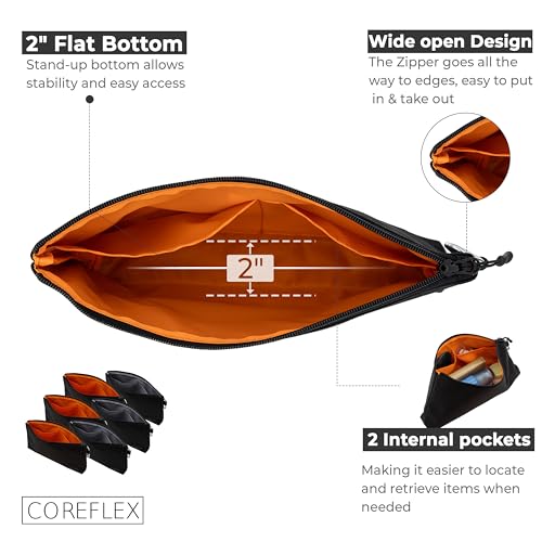COREFLEX Premium Tool Pouch Zipper Bag, Small Tool Bag, Multipurpose Storage pouch, Heavy duty Flat Bottom Tool bag with YKK Zipper (6 pack Large 12inch Black) - size: 6 pack Large 12inch Black