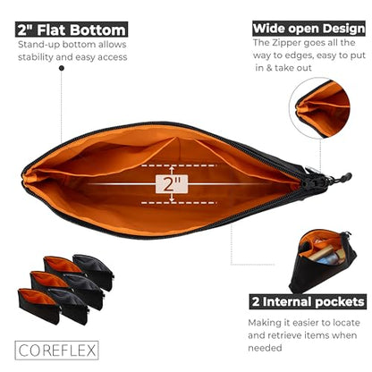 COREFLEX Premium Tool Pouch Zipper Bag, Small Tool Bag, Multipurpose Storage pouch, Heavy duty Flat Bottom Tool bag with YKK Zipper (6 pack Large 12inch Black) - size: 6 pack Large 12inch Black