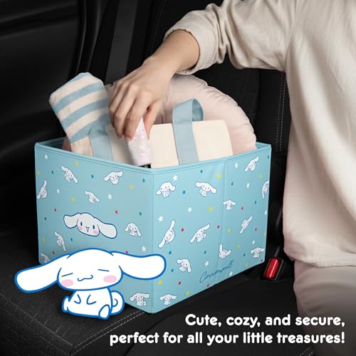 Sanrio Cinnamoroll Car Trunk Organizer & Steering Wheel Cover Set – Cute, Non-Slip, Soft Grip Car Accessories for Women – Collapsible Storage Bin for Groceries, Tools & Travel – 12.5"L x 12.5"W x 9"H - style: Set Cinnamoroll