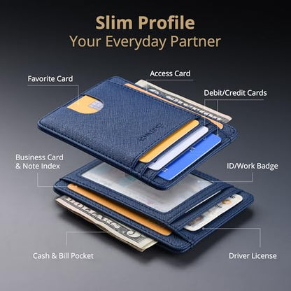 Buffway Slim Minimalist Front Pocket RFID Blocking Leather Wallets for Men and Women - Cross Blue - color: Cross Blue