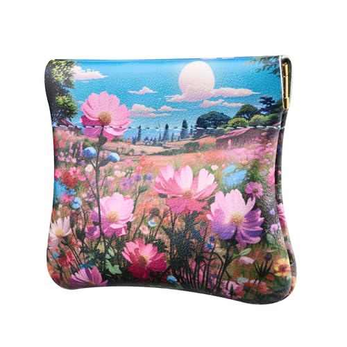 Travelambo Leather Squeeze Coin Purse Pouch Change Holder For Men & Women - color: Boho Floral