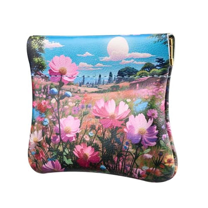 Travelambo Leather Squeeze Coin Purse Pouch Change Holder For Men & Women - color: Boho Floral