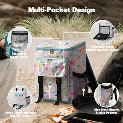 DYSHAYEN Cooler Backpack,Lightweight Backpack Cooler Insulated Leak Proof,30 Cans Soft Cooler Bag for Beach,Camping,Beach,Picnic,Lunch - color: Flower