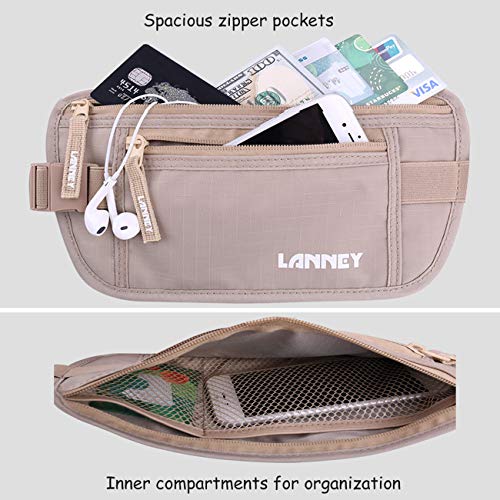 Money Belt for Travel Women and Men Slim Hidden Travel Wallet with RFID Blocking - color: Beige
