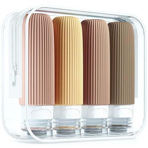 Mrsdry Travel Bottles for Toiletries, Tsa Approved 3oz Portable Travel Bottles, BPA Free Leak Proof Squeezable Silicone Travel Size Containers, Travel Accessories with Clear Toiletry Bag (4 Pack) - color: Apricot, size: 3 Ounces