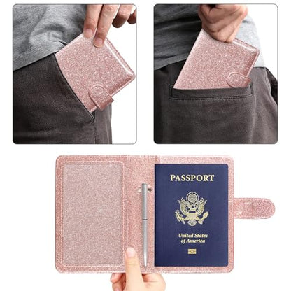 ACdream Unisex Faux Leather Passport and Vaccine Card Holder, Glitter Rose, RFID Blocking, 20 x 3.5 x 2.5 in - color: AB - Glitter Rose