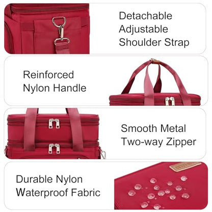 MAPLELILY Lunch Box for Men Women - Double Deck Insulated Lunch Bag, Large Leak Proof Tote Cooler, Wide Open Dual Compartment Lunch Bags with Shoulder Strap, For Work Picnic Hiking Beach, Red - color: Red