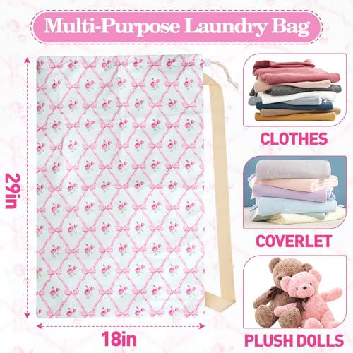 Laundry Bag, Dirty Backpack Laundry Bag For College Travel Laundromat Apartment, With Handles 29" X 18" (Rose Bow) - color: Rose Bow