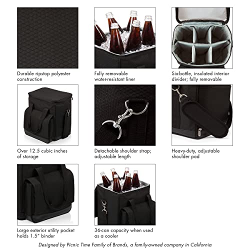 Picnic TIME Cellar 6-Bottle Wine Carrier & Cooler Tote, Insulated Padded Wine Cooler Bag for Travel, Portable Water-Resistant Wine Bag, (Black with Gray Accents) - style: Wine Carrier