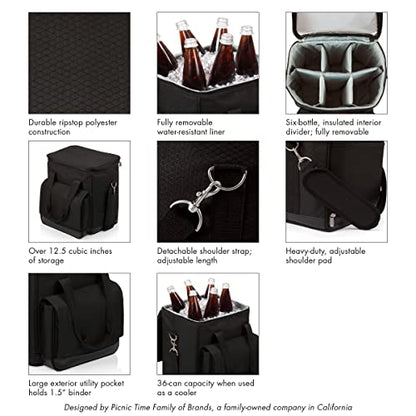Picnic TIME Cellar 6-Bottle Wine Carrier & Cooler Tote, Insulated Padded Wine Cooler Bag for Travel, Portable Water-Resistant Wine Bag, (Black with Gray Accents) - style: Wine Carrier