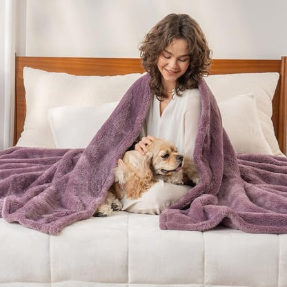 Berkshire Blanket Classic Extra-Fluffy™ Plush Blanket Queen Size, Soft Fuzzy Fluffy Long Hair Blanket for Couch Sofa Bed, Plum Smoke, 90x90 Inches - color: Plum Smoke, size: Full/Queen