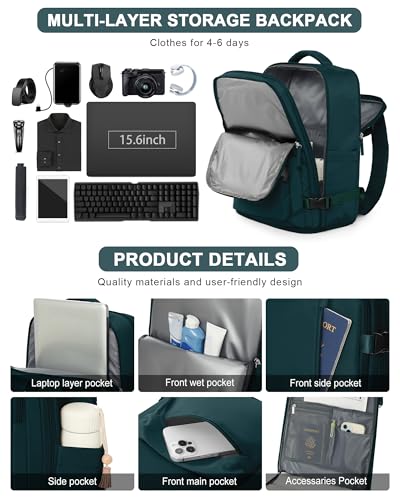 VGCUB Large Travel Backpack Bag for Women Men,Carry on Backpack,17 Inch Laptop Business Work Waterproof Backpack with Laptop Compartment,Person Item Flight Approved,Mochila de Viaje,Peacock Blue - color: Peacock Blue, style: Large