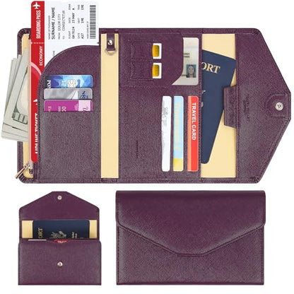 ZOPPEN Mulit-purpose Rfid Blocking Passport Holder Travel Wallet (Ver.4) Passport and Vaccine Card Holder ComboTri-fold Document Organizer Travel Essentials - color: #8 Wine Red / Burgundy