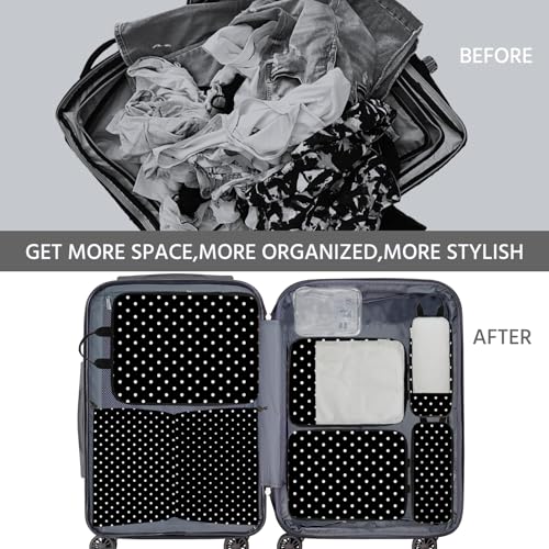 7 Pcs Compression Packing Cubes for Travel, Waterproof Suitcase Luggage Backpack Organizer with Toiletry Bag Travel Essentials for Women/Men-Polka Dots - color: Black-Polka Dots