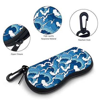 Sunglasses Soft Case with Carabiner Ultra Light Neoprene Zipper Glasses Case - color: Blue Ocean
