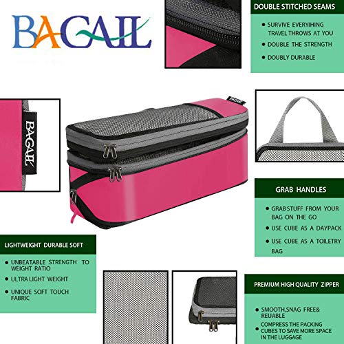 BAGAIL 4 Set/6 Set/8 Set Compression Packing Cubes Travel Accessories Expandable Packing Organizers (Half Mesh, 6-Fuchsia) - color: 6-Fuchsia, style: Half Mesh