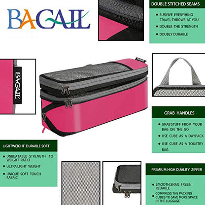 BAGAIL 4 Set/6 Set/8 Set Compression Packing Cubes Travel Accessories Expandable Packing Organizers (Half Mesh, 6-Fuchsia) - color: 6-Fuchsia, style: Half Mesh