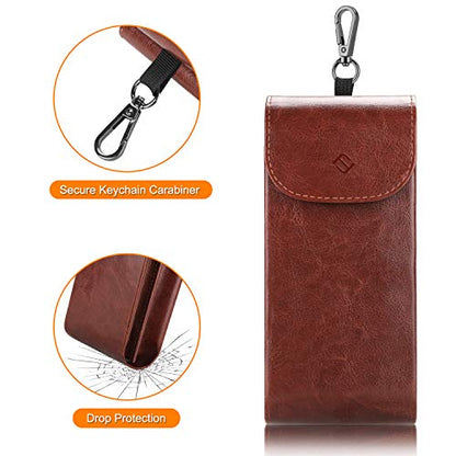 FINTIE Double Glasses Case with Carabiner Hook, Portable Vegan Leather Eyeglass Case Anti-scratch Sunglasses Pouch - color: Brown