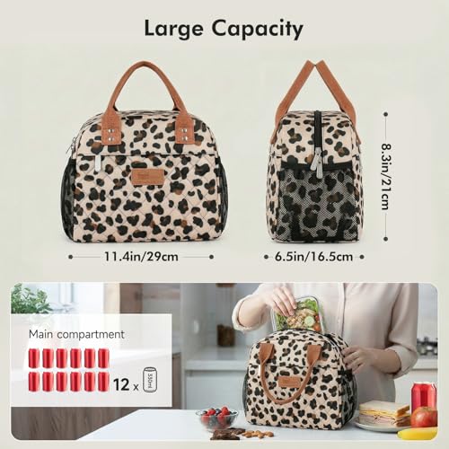 HOMESPON Insulated Lunch Bag for Women Men Adults Lunch Tote with Front Pocket Lunch Box Container Cooler Bag for Work Picnic (Leopard Print) - color: Leopard Print