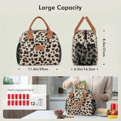 HOMESPON Insulated Lunch Bag for Women Men Adults Lunch Tote with Front Pocket Lunch Box Container Cooler Bag for Work Picnic (Leopard Print) - color: Leopard Print