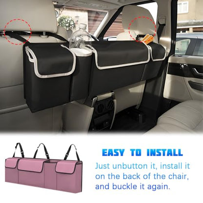 Car Trunk Organizer with Lid, Large Waterproof Vehicle Backseat Hanging Storage Bag with 4 Pockets & Adjustable Straps, Collapsible Automotive Interior Cargo Bag, Universal Fit (Pink) - color: Pink