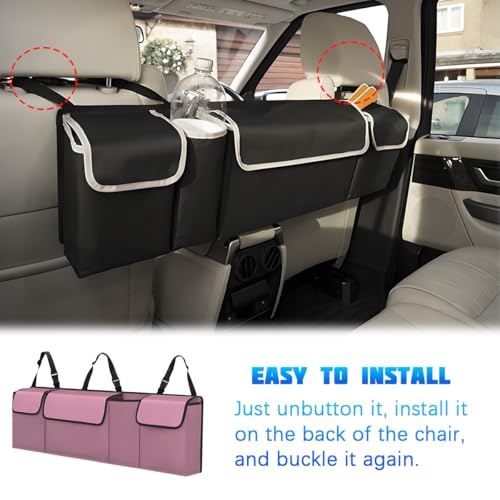 Car Trunk Organizer with Lid, Large Waterproof Vehicle Backseat Hanging Storage Bag with 4 Pockets & Adjustable Straps, Collapsible Automotive Interior Cargo Bag, Universal Fit (Pink) - color: Pink