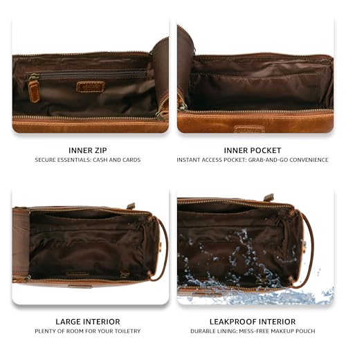 LEATHER VILLAGE Genuine Leather Travel Toiletry Bag - Water-Resistant Dopp Kit for Toiletries, Large Shaving Bag & Bathroom Organizer - Gift for Men & Women - Tan Brown - color: Sun Tan
