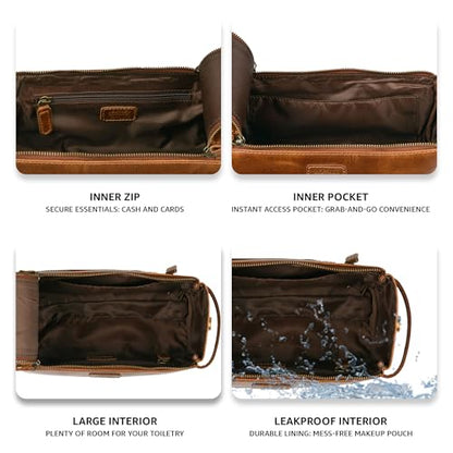 LEATHER VILLAGE Genuine Leather Travel Toiletry Bag - Water-Resistant Dopp Kit for Toiletries, Large Shaving Bag & Bathroom Organizer - Gift for Men & Women - Tan Brown - color: Sun Tan
