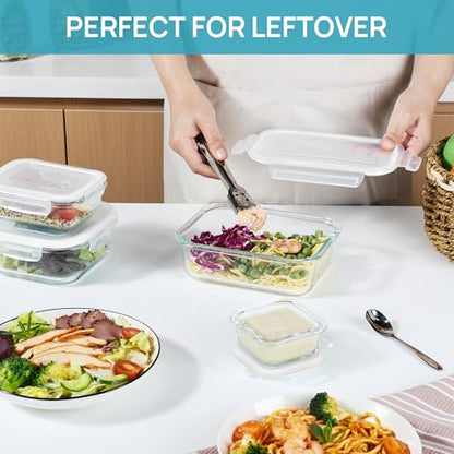 Vtopmart 8 Pack Glass Food Storage Containers with Airtight Lids, Glass Meal Prep Containers, Lunch Office Meal for Microwave, Oven, Freezer and Dishwasher, BPA Free - color: White