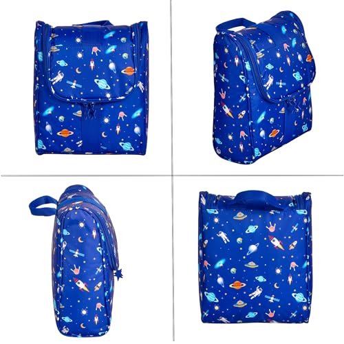 Remobia Hicol Cute Cartoon Hanging Kids Toiletry Bag Children Travel Cosmetic Makeup Organizer Wash Bag Shower bag Over Night Bag Camping Shaving Kit Bag for Boys & Girls (Astronaut) - color: Astronaut