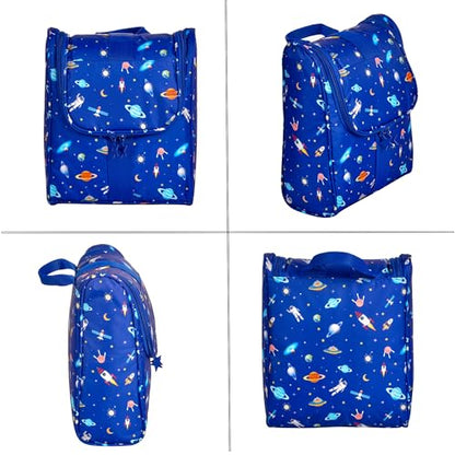 Remobia Hicol Cute Cartoon Hanging Kids Toiletry Bag Children Travel Cosmetic Makeup Organizer Wash Bag Shower bag Over Night Bag Camping Shaving Kit Bag for Boys & Girls (Astronaut) - color: Astronaut