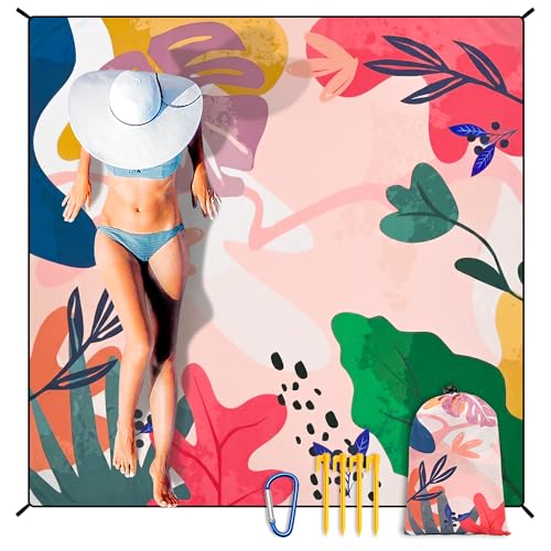 HIHOHO Beach Blanket Waterproof Sandproof Extra Large Beach Mat 79" X 83"/120"x108"for 1-8 Adults Quick Drying Durable Outdoor Picnic Mat for Beach Travel Camping Hiking - color: Colorful Print, size: 79" X 83"（1~3 person）