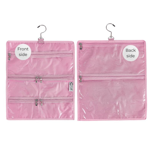 On-The-Go Organizer, 7 Clear Vinyl Pockets, Hanging Travel Case for Makeup and Accessories, 13.5 x 16 inches (Cotton Candy, Small) - color: Cotton Candy, size: Small