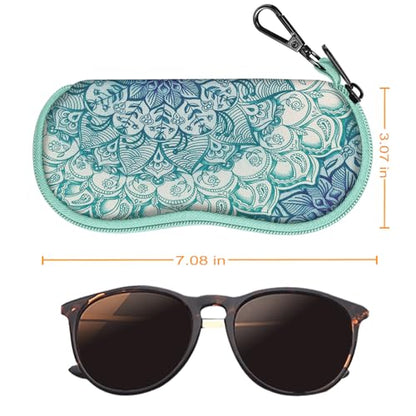 FINTIE Glasses Case with Carabiner, Ultra Light Portable Neoprene Zipper Sunglasses Soft Case - color: Emerald Illusions