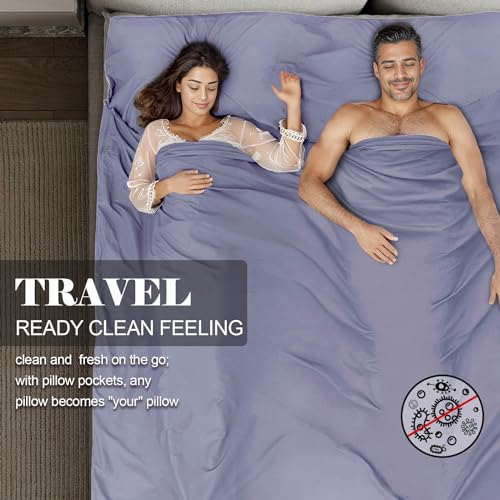 Sleeping Bag Liner,Travel Sheet & Adult Sleep Sack, Camping Sheets Travel Sleep Sack for Backpacking,Hotels & Hostels -Lightweight Single &Double Travel Sheet Camping Sheets - color: Double Lavender