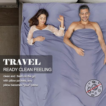 Sleeping Bag Liner,Travel Sheet & Adult Sleep Sack, Camping Sheets Travel Sleep Sack for Backpacking,Hotels & Hostels -Lightweight Single &Double Travel Sheet Camping Sheets - color: Double Lavender