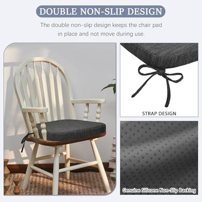 baibu Kitchen Chair Cushions, Dual-Layer Patented Design Molded Memory Foam Dining Chair Pads with Ties and Washable Cover, 17" x 16" x 2", Black - color: Black, size: 1 Count (Pack of 1)