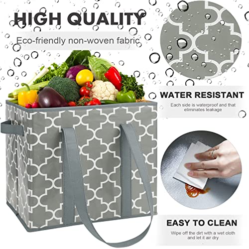 WISELIFE Reusable Grocery Bags 2-Pack Foldable Washable Storage Bins Basket Water Resistant Shopping Utility Tote Bag Grey - color: Grey, size: 2 Pack