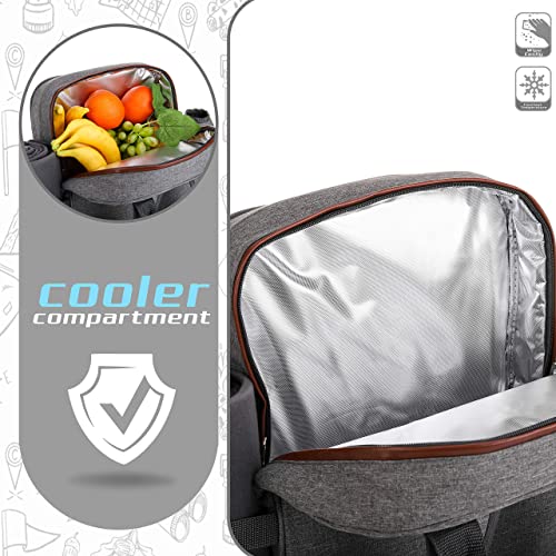 ALLCAMP Picnic Backpack - Insulated Cooler Bag with Compartment, Detachable Wine Glass Holder, Throw Blanket & Cutlery Set, 2 Person Picnic Set for Family Outings, Couple Gifts (Gray) - color: Gray, size: 2 person