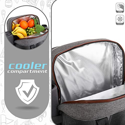 ALLCAMP Picnic Backpack - Insulated Cooler Bag with Compartment, Detachable Wine Glass Holder, Throw Blanket & Cutlery Set, 2 Person Picnic Set for Family Outings, Couple Gifts (Gray) - color: Gray, size: 2 person