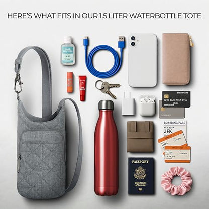 Travelon Anti-Theft Boho Insulated Water Bottle Tote - color: Gray Heather