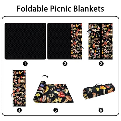 Supfitness Extra Large Picnic Blankets Waterproof Foldable (60 "x 80") Beach Blanket Waterproof Sandproof,3-Layer Thicking Mat Outdoor Packable Camping Blanket - color: Black, size: 60x80in