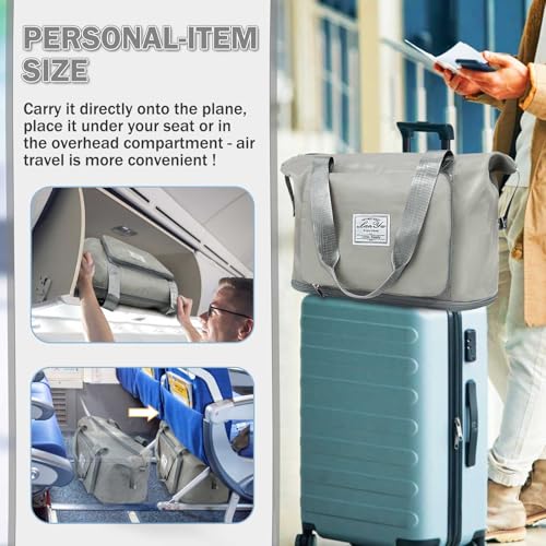Ranslen Large Capacity Folding Travel Bag,Expansion Travel Duffel Bag with Dry and Wet Separation Portable Travel Duffel Bag - color: Grey