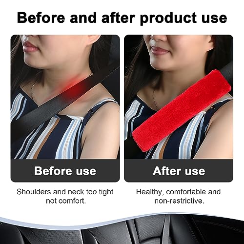 Ziciner 2 Packs Car Seatbelt Covers Shoulder Pad, Universal Soft Faux Sheepskin Shoulder Cover for Comfortable Driving, Fluffy Seat Belt Protector Help to Protect Your Neck and Shoulder (Red) - color: Red