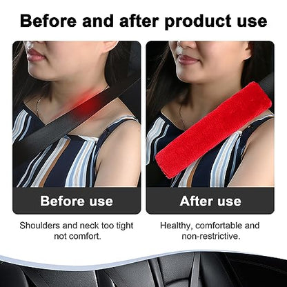 Ziciner 2 Packs Car Seatbelt Covers Shoulder Pad, Universal Soft Faux Sheepskin Shoulder Cover for Comfortable Driving, Fluffy Seat Belt Protector Help to Protect Your Neck and Shoulder (Red) - color: Red
