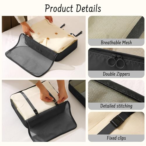 8 Set Packing Cubes for Travel Suitcase Organizer Bags Luggage Packing Cubes Set Travel Essentials Accessories Gifts for Women - color: Upgrade-Black