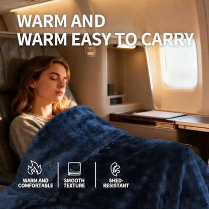 Travel Blanket and Pillow-2-in-1, Ultra-Soft&Compact,Airplane Blanket with Hand Luggage Belt and Backpack Clip,Travelers Accessories Gifts, 61x43 Inches（Navy） - color: Navy